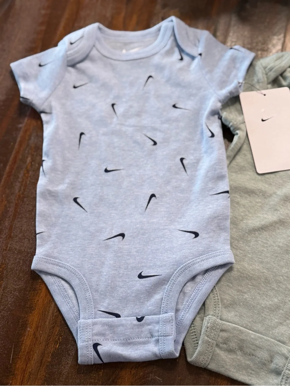 Nike Baby Essentials Set of 2 Bodysuits Heather Green Sz 3M & Pale Blue Sz 6M